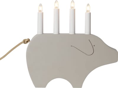 Star Trading kandelaar Gry, varken, decoratieve lamp, beige-grijs, 4-pits, hout, 28,5cm