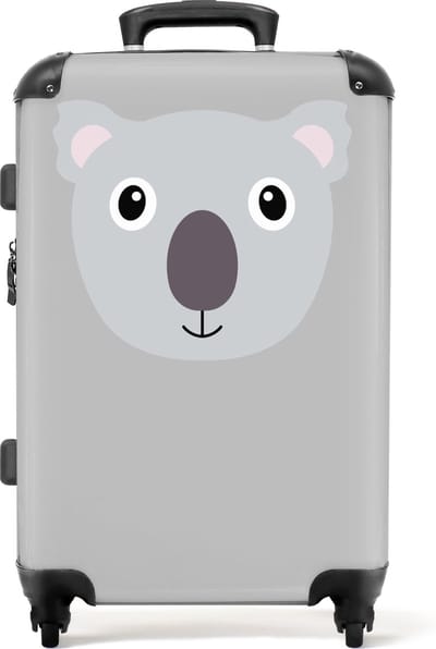 NoBoringSuitcases.com - Grote grijze koffer XL- Kinderkoffer koala geschikt voor jongens en meisjes - Reiskoffer met 4 wielen - Trolley op wieltjes 72 liter - Rolkoffer groot kinderen - Ruimbagage valies 20kg - Suitcase medium - Hardcase middelgroot