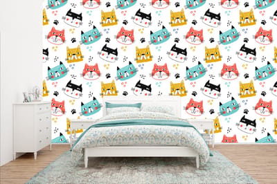 Behang - Fotobehang Jongens - Patronen - Katten - Breedte 400 cm x hoogte 240 cm