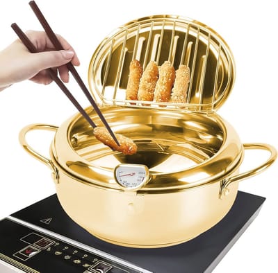 Frituurpan 28 cm - Japanse stijl met thermometer en deksel voor perfect frituren