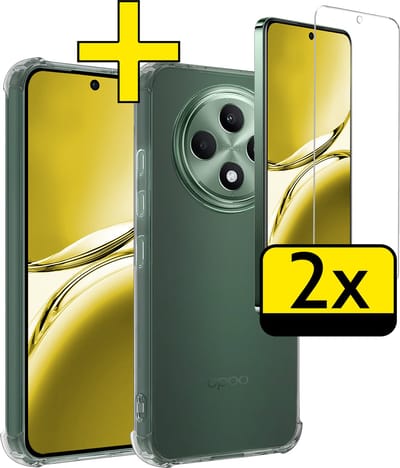 Hoesje - Met Screenprotector - 2 Stuks - Geschikt voor Oppo Reno 12 F - Sterk & Shockproof - Siliconen Case - Back Cover - Telefoon Hoes - Shock Proof - Telefoonhoesjes - Transparant