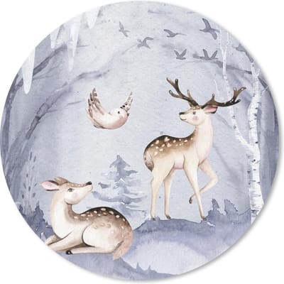 Muismat rond 20x20 cm - Mousepad Winter - Vogel - Hert - Ronde muismatten - Kerst - Cadeau - Kerstcadeau voor mannen en voor vrouwen