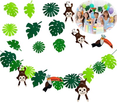 longziming -Tropische Jungle Decoratie Set - Kunstmatige Palmbladen Met Dieren - Feestversiering - Waterdicht Polyester Materiaal - Lichtgewicht Voor Eenvoudig Transport - Ideaal Voor Binnen En Buiten Gebruik - 1 Stuks