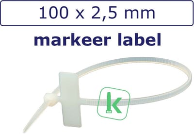 PRO-TIE® - Tyraps, kabelbinders met Markeer Label 100 x 2,5 mm Wit naturel (Zak 100 stuks) (tiewrap/tyrap/tie-wrap/bundelbandje/colsonbandje/)