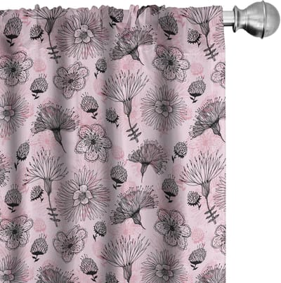 ABAKUHAUS Lineart Bloom gordijnen – 2x75x225 cm – babyroze & antraciet