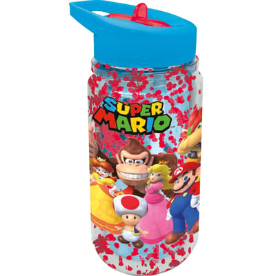 Nintendo's Super Mario Tritan Drinkfles – 330 ml – Met glittereffect – Vaatwasserbestendig & BPA-vrij - Drinkfles met rietje voor kinderen – Transparant blauw