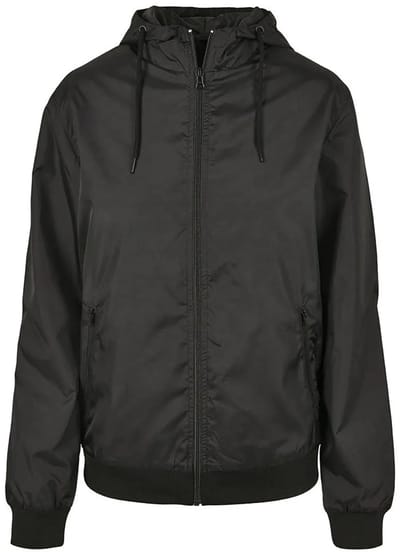 Build Your Brand - Windrunner Dames Hoodie met Rits - Black/Black maat XL