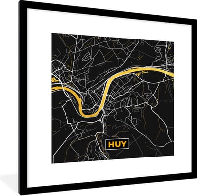 Fotolijst incl. Poster - Plattegrond - Stadskaart - Huy - Goud - Kaart - 40x40 cm - Posterlijst