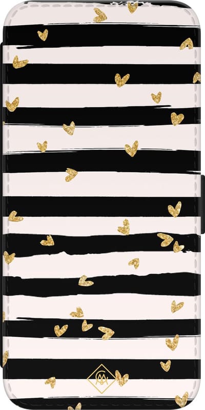 Casimoda® bookcase - Geschikt voor Samsung Galaxy S23 - Hoesje met pasjeshouder - Hart Streepjes - Zwart - Kunstleer