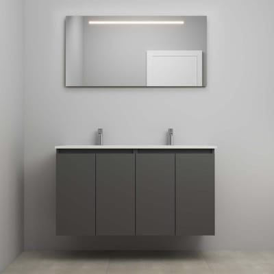 On-Line Badkamermeubelset - 120 cm - Bouwpakket - Greeploos 4 Deuren - Porseleinen Wastafel - 2 Kraangaten - Spiegel met LED-Verlichting - Mat Antraciet