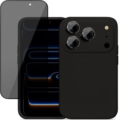 Hoesje geschikt voor iPhone 17 Pro - Privacy Screenprotector Volledig Dekkend Glas & Camera Protector - Mat Back Case Zwart