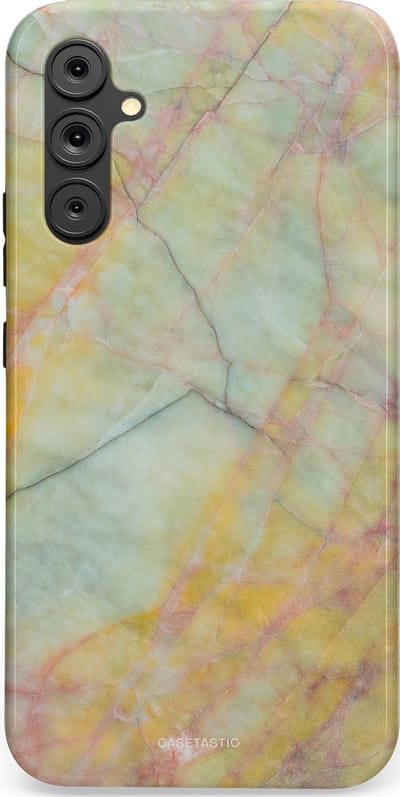 Casetastic hoesje geschikt voor Samsung Galaxy A34 (2023) 5G - Dubbellaagse bescherming - Zomer Marmer - Fashion Case - Mintgroen Geel