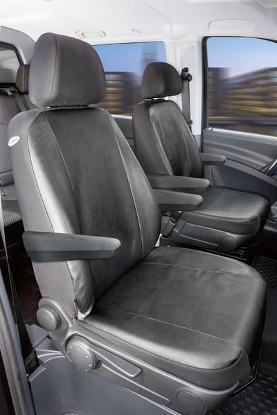 Walser Autostoelhoes Transporter Fit Kunstleer antraciet geschikt voor Mercedes-Benz Viano/Vito - 2 enkele voorstoelen (armleuninguitsparing rechts & - links)