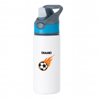 Hacebo® - Voetbal met eigen naam waterfles met rietje blauw - Voetbal - Voetballer - Sport - water fles - 650ML