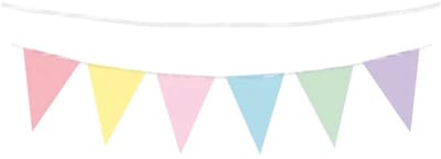 10 meter vlaggenlijn - Pastel multikleur - 15 vlaggen - Plastic voor binnen & buiten - 30 cm vlaggen - Herbruikbare slinger