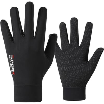 Gants de Sport pour Enfants avec Longs Doigts Respirants Style Fin d'Équitation Extérieure Doigts Entiers Élastiques Soie Glacée Sportifs Antidérapants Gants de Protection Solaire . black