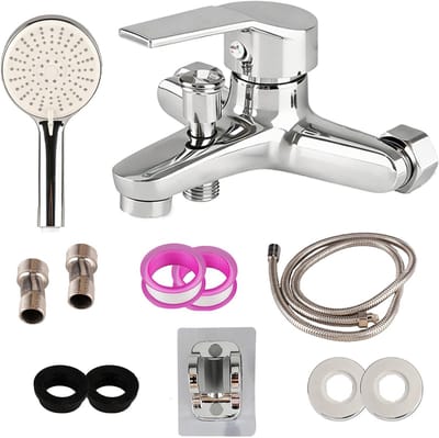 Wandmontage douche-armatuur set van massief messing met eengreepsmengkraan, handdouche en 1,5 m slang voor luxe badkamerervaring