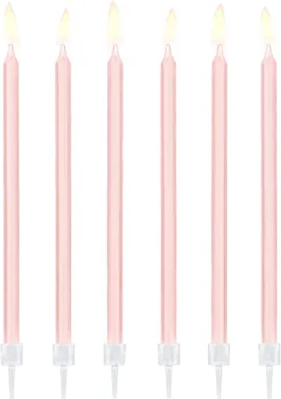 PartyDeco - Verjaardagskaarsjes licht roze (12 stuks)