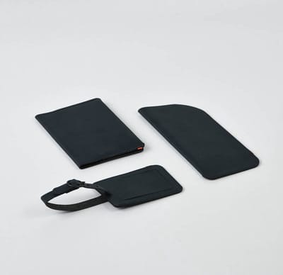 Brillenkoker, Paspoort hoesje en Bagagelabel - Complete Reisset van Gerecycled Leer - Nacht Blauw - Travel Kit | MADE out of