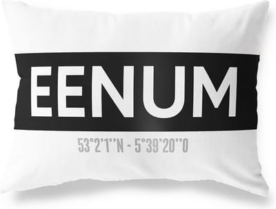 Tuinkussen EENUM - GRONINGEN met coördinaten - Buitenkussen - Bootkussen - Weerbestendig - Jouw Plaats - Studio216 - Modern - Zwart-Wit - 50x30cm