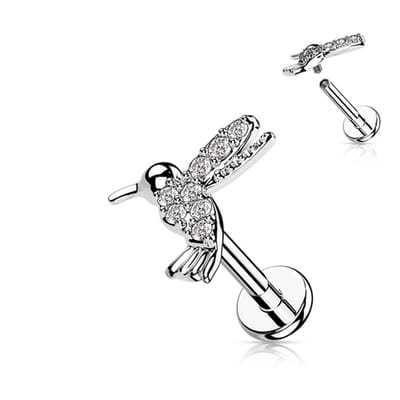 CZ Paved Hummingbird 1.2X6 - zilver - LMPiercings