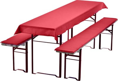 Bierbankkussens Set 240x90 cm Rood - 1x Tafellaken voor 220x70 cm tafels & 2x Gevoerde kussens voor 220x25 cm banken