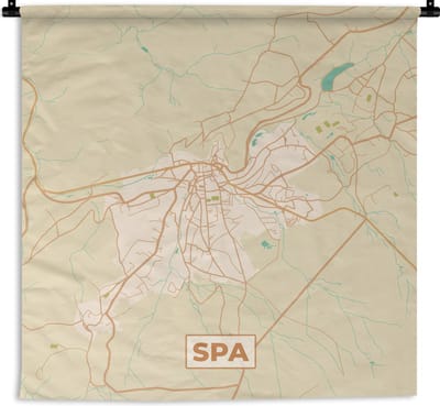 Wandkleed - Wanddoek - Stadskaart - Kaart - Vintage - Spa - Plattegrond - 180x180 cm - Wandtapijt