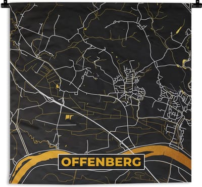 Wandkleed - Wanddoek - Goud – Duitsland – Plattegrond – Gold – Stadskaart – Kaart – Offenberg - 180x180 cm - Wandtapijt