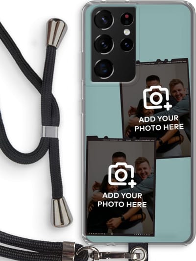 Gepersonaliseerd - Case Company® - Hoesje met koord geschikt voor Samsung Galaxy S21 Ultra hoesje met Koord - Polaroid Zwart - Telefoonhoesje met Zwart Koord - Bescherming aan alle Kanten en Over de Schermrand