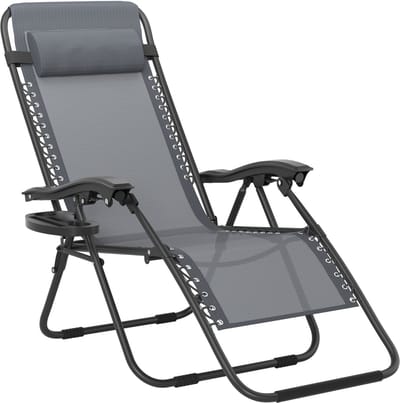 Opvouwbare Zonligstoel - Met Kussen - Verstelbare Rugleuning - Zijzak - Ergonomisch - Tuinligstoel - Metalen Frame - Oxford Stof - Draagbaar - Ligstoel - Voor Camping, Strand En Kantoor - Grijs - NAIZY