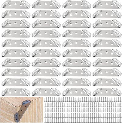 40 Roestvrijstalen Beugels met 240 Schroeven, 6 x 2 x 1.2 cm, Voor Hoekverbindingen, Meubels, Planken en Creatieve Projecten
