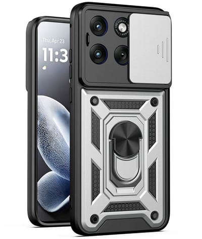 MobyDefend Hoesje - Geschikt voor Motorola Moto G57 Power - Pantsercase Met Draaibare Ring - Zilvergrijs