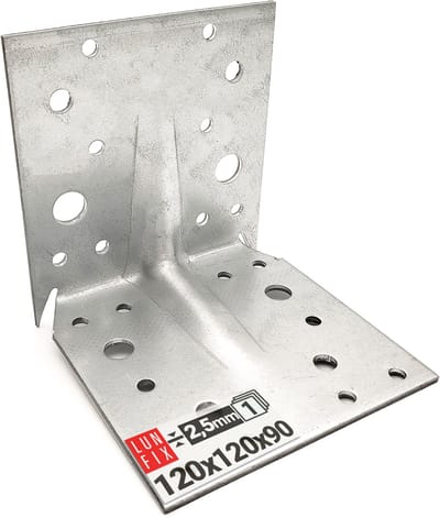 LUN FIX - Zware hoek 120x120x90 mm - 1 stuk - verzinkt staal 2,5 mm - plaathoek met montagehulp