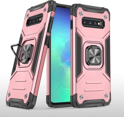 Hoesje Geschikt Voor Samsung Galaxy S10 Hoesje - Heavy Duty Armor hoesje Rose Goud - Galaxy S10 silicone TPU 360-Degree hybride hoesje Kickstand ringhouder met Magnetisch Auto Mount