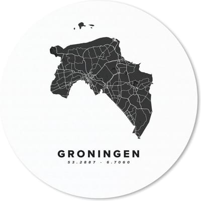 Muismat rond 20x20 cm - Mousepad Groningen - Wegenkaart Nederland - Wit - Ronde muismatten