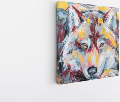 Saammp Canvas Schilderij - Abstract Kleurrijke Wolf - Natuur - Dieren - 20x20 - Foto op canvas - Wanddecoratie - Muurdecoratie Woonkamer - Slaapkamer decoratie - Canvas Print