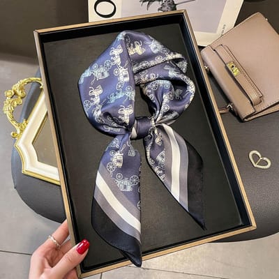 Luxe Dames Moerbeizijde Sjaal Mode Patroon Ontwerp Vierkante Sjaals Bandana Wraps Decoratie Haarband One Size gray