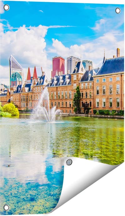 Gards Tuinposter Binnenhof met het Hofvijver in Den Haag - 40x60 cm - Tuindoek - Tuindecoratie - Wanddecoratie buiten - Tuinschilderij