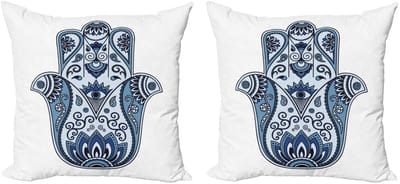 ABAKUHAUS Hamsa Kussenhoes Set – 2x50x50 cm – Mystiek, Digitaaldruk, Babyblauw