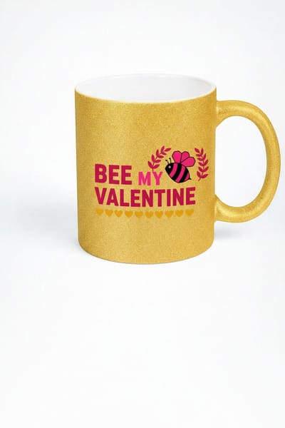 Gouden Glitter Mok 'Bee My Valentine' - Valentijnscadeau met Bij en Harten - Unieke Liefdes Beker
