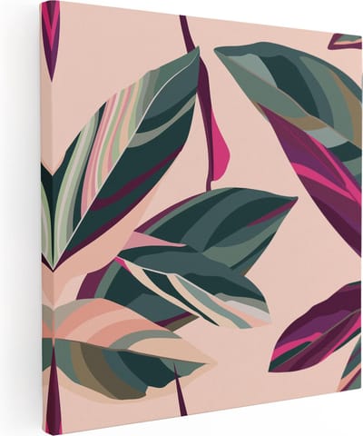 Artaza Canvas Schilderij Tropische Bladeren - 30x30 cm - Klein - Wanddecoratie Botanisch - Muurdecoratie Woonkamer - Kamer Accessoires