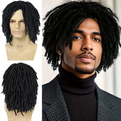 Korte Zwarte Vlecht Afro Bob Peruk voor Mannen met Dreadlocks, Ademend en van Synthetische Vezels