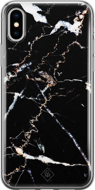 Casimoda® hoesje - Geschikt voor iPhone Xs - Marmer Zwart - Siliconen/TPU telefoonhoesje - Backcover - Marmer - Bruin/beige