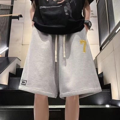 Casual Veelzijdige Shorts Herenbroek Zomer Losse Wijde Pijpen Vijfpuntsbroek Heren 2XL lichtgrijze kleur
