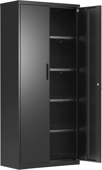 Conway Living® - Archiefkast met slot - Kantoor kast - Opbergkasten met deuren - 4 legplanken - 45 kg per legplank - Multifunctionele - Garagekast - Stalen kast - 180x80x40 cm - Zwart
