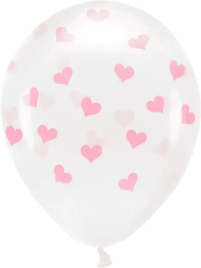 PartyDeco - Eco Ballonnen 33 cm - Crystal Clear roze harten - 6 stuks