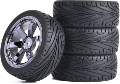 RC Banden Set - Wielen met banden - RC Racen - Duurzaam kunststof - 65 mm diameter - Grijs