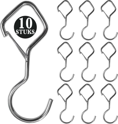 10 Stuks Zilver Metaal S Haken met Veiligheidssluiting - 10cm Lengte - Ophanghaken - Haakjes voor Keuken, Badkamer & Tuin - Kledinghangers - Jashaak Hangers - Handdoekhaakjes - Keukengerei Organizer Haak - Kapstok S-haken - Vleeshaken - Muurhaak