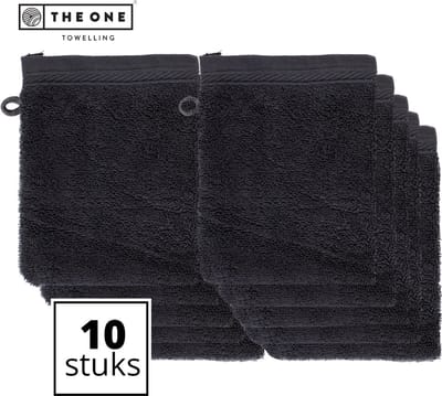 The One Towelling Washandjes - 16 x 21 cm - 10 Stuks - Voordeelverpakking - 100% organisch katoen - Met ophanglus - 550 gr/m2 - Antraciet