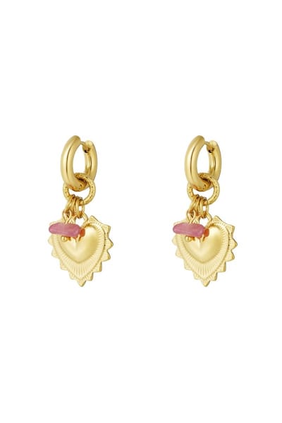 Oorbellen - Goud - Roze - Hartje - Kralen - Statement oorbellen - Stainless steel sieraden